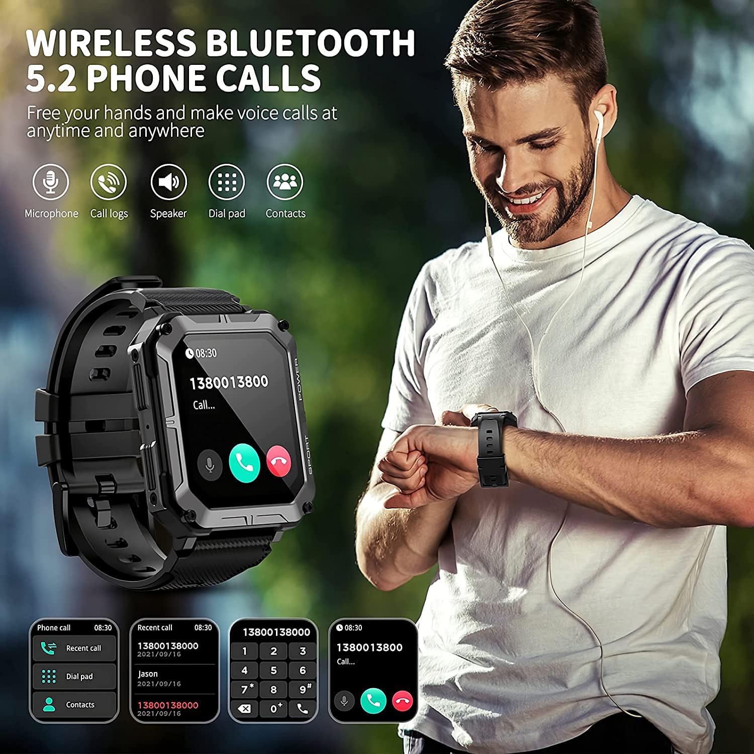Military Smart Watch with Bluetooth Calling Smartwatch for Men and Women Fitness Tracker with Heart Rate Monitor Sleep and Waterproof Military Smart Watch with Bluetooth Calling Smartwatch for Men and Women Fitness Tracker with Heart Rate Monitor Sleep and Waterproof